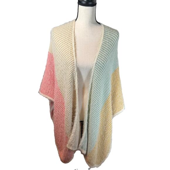 Anthropologie Akemi + Kin Color‎ Block Fuzzy Sweater Wrap Poncho Ruana One Size - Picture 1 of 8